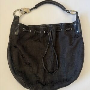 Vintage Gucci Horsebit Logo Hobo Bag (Canvas with Leather Trim)